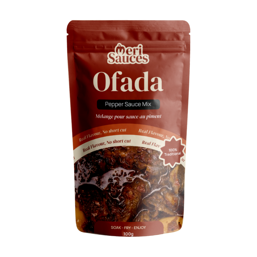 Meri Sauces Ofada pepper sauce mix in a red pouch